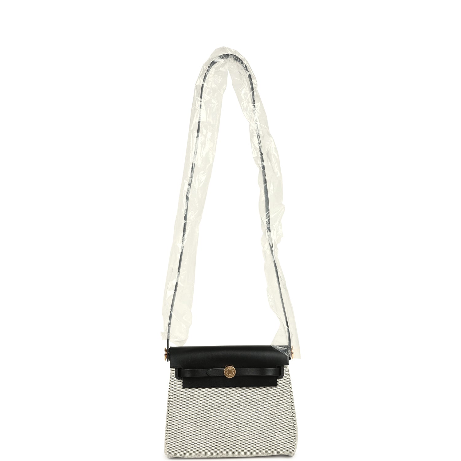 Hermes Herbag Zip 20 Mini Ecru and Black Toile H Canvas and Black Vache Hunter Gold Hardware
