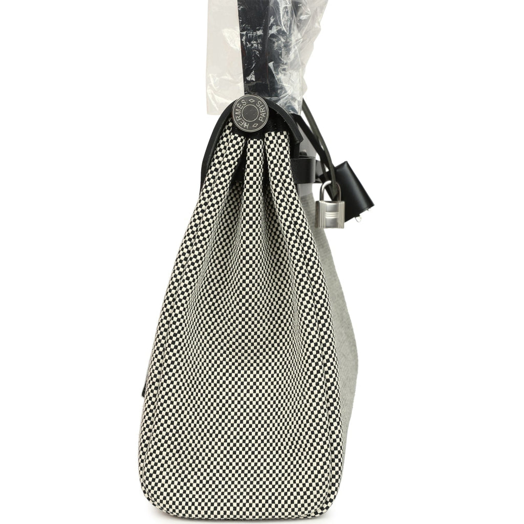 Hermes Herbag Zip PM 31 Black Vache Hunter and Ecru-Black Criss Viking Canvas Palladium Hardware