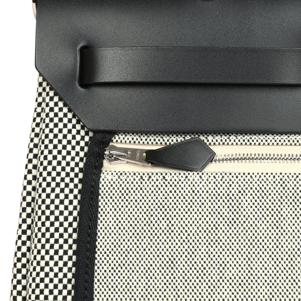 Hermes Herbag Zip PM 31 Black Vache Hunter and Ecru-Black Criss Viking Canvas Palladium Hardware