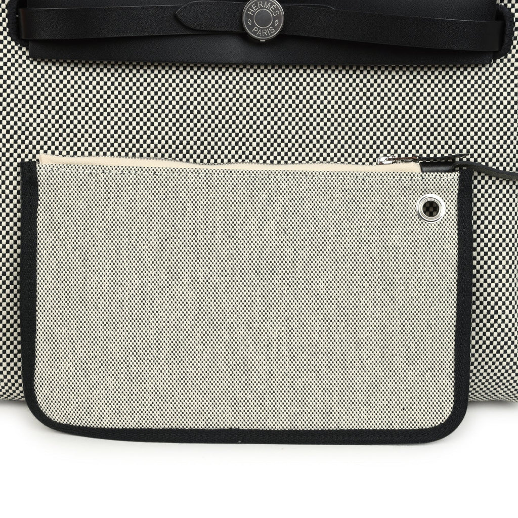 Hermes Herbag Zip PM 31 Black Vache Hunter and Ecru-Black Criss Viking Canvas Palladium Hardware