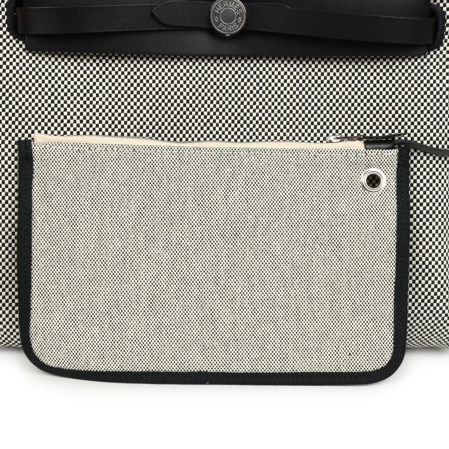 Hermes Herbag Zip PM 31 Black Vache Hunter and Ecru-Black Criss Viking Canvas Palladium Hardware