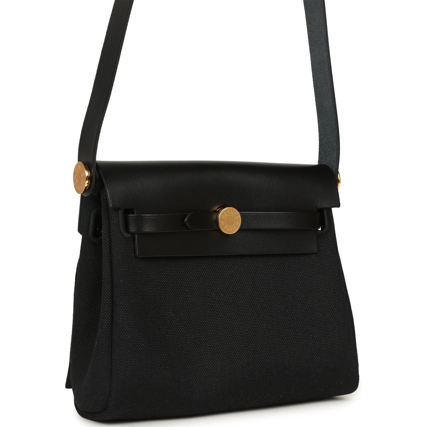 Hermes Herbag Zip 20 Mini Black Toile Militaire Canvas and Black Vache Hunter Gold Hardware