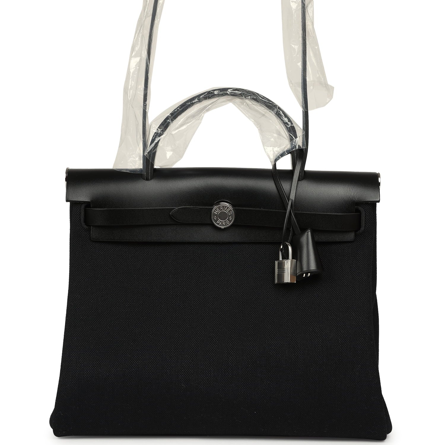 Hermes Herbag Zip 31 PM Black Military Canvas & Vache Hunter Palladium Hardware