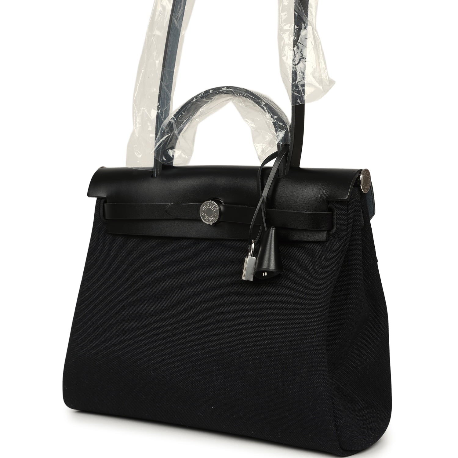 Hermes Herbag Zip 31 PM Black Military Canvas & Vache Hunter Palladium Hardware