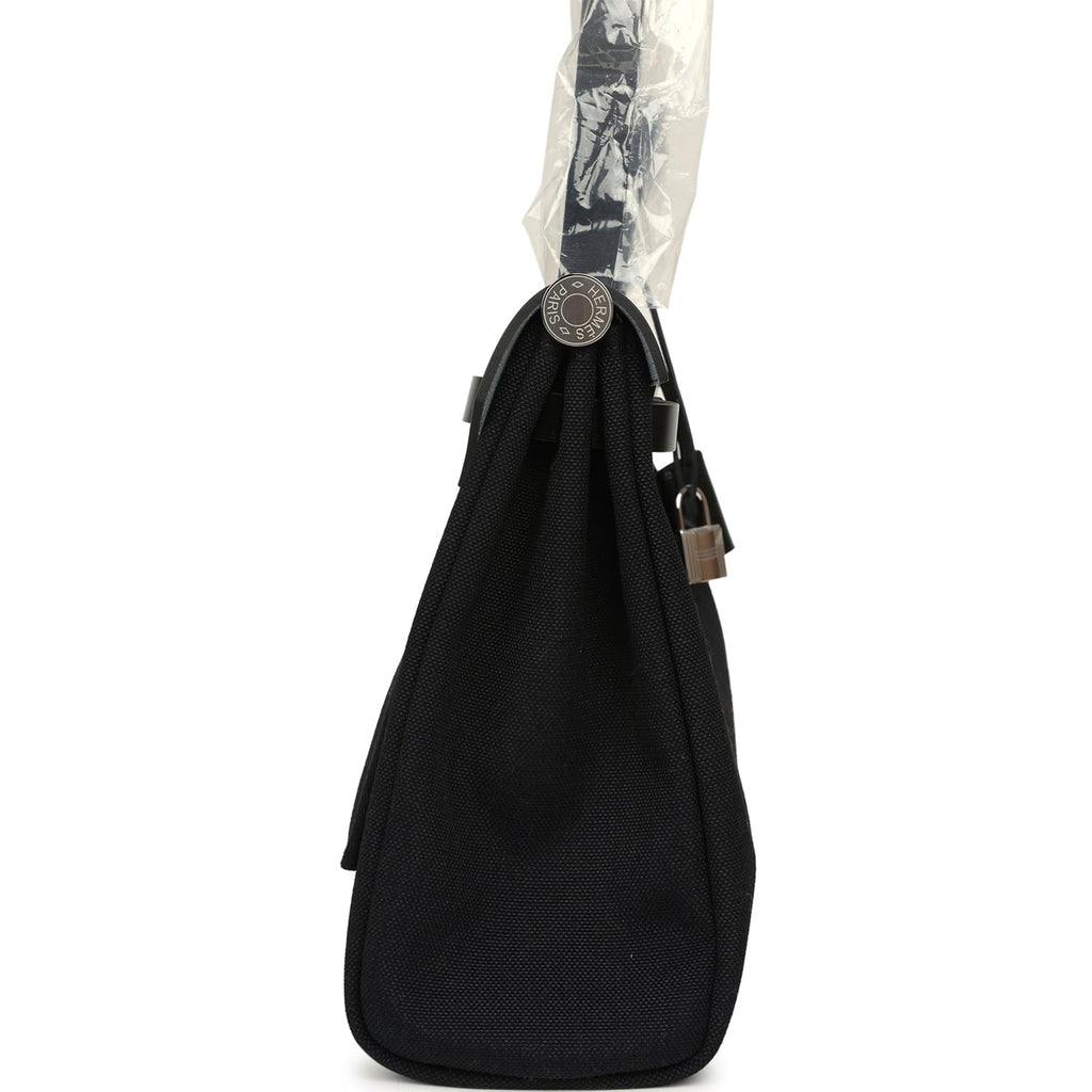 Hermes Herbag Zip 31 PM Black Military Canvas & Vache Hunter Palladium Hardware