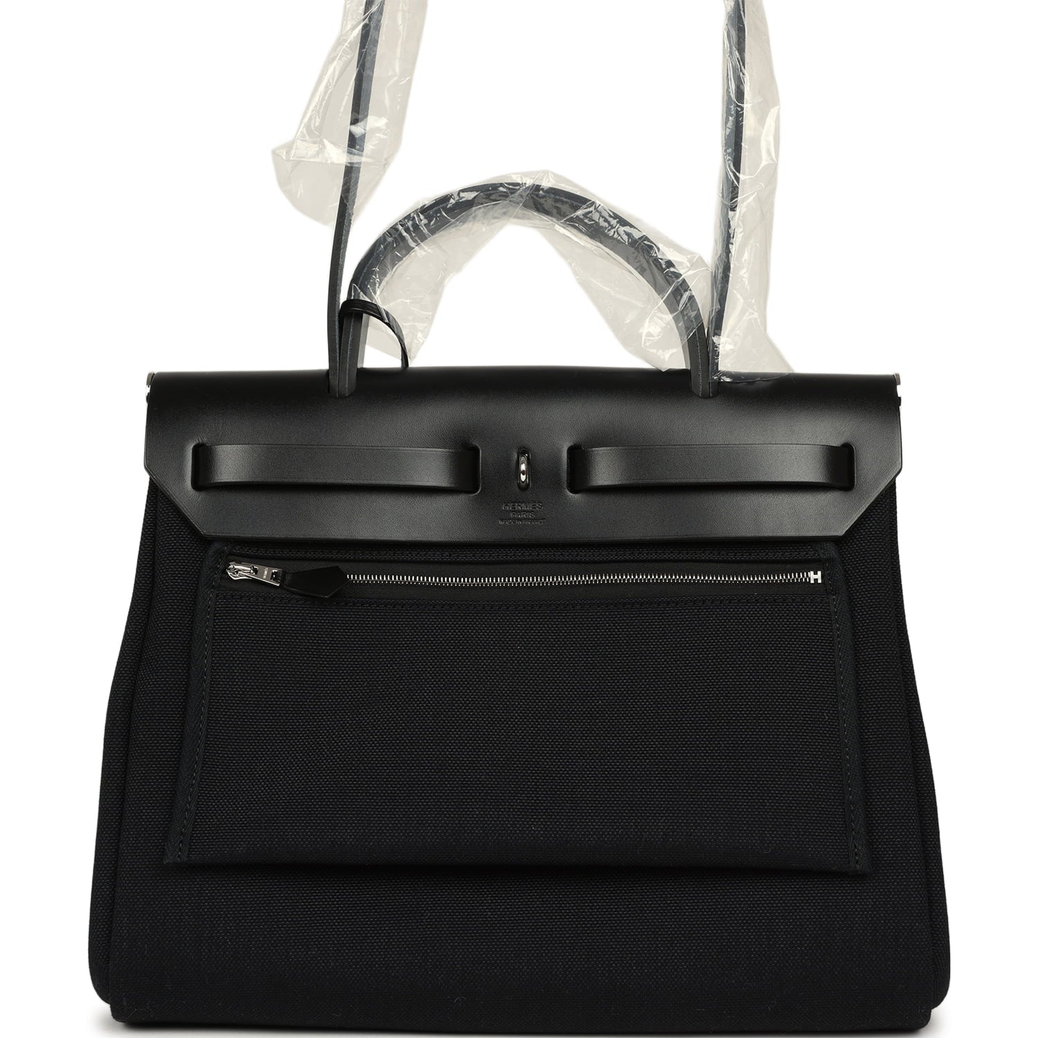 Hermes Herbag Zip 31 PM Black Military Canvas & Vache Hunter Palladium Hardware