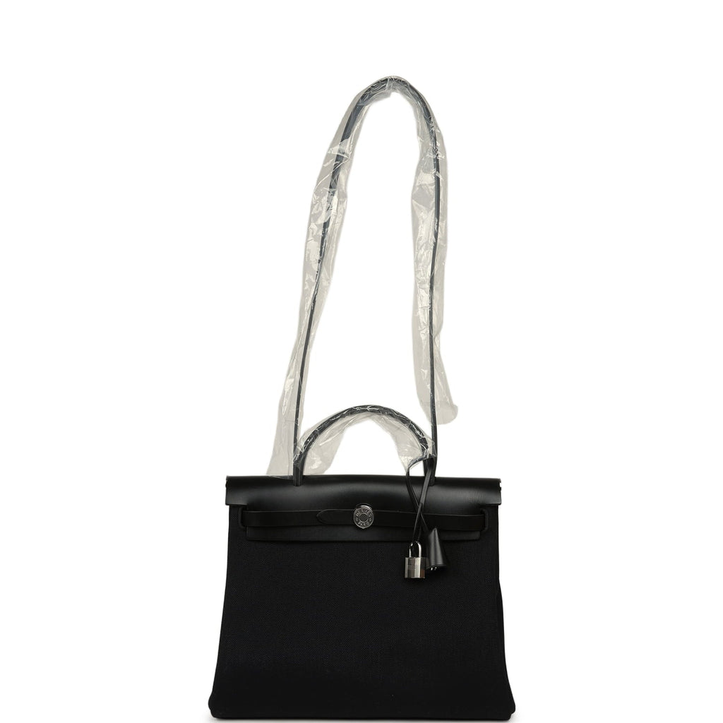 Hermes Herbag Zip 31 PM Black Military Canvas & Vache Hunter Palladium Hardware