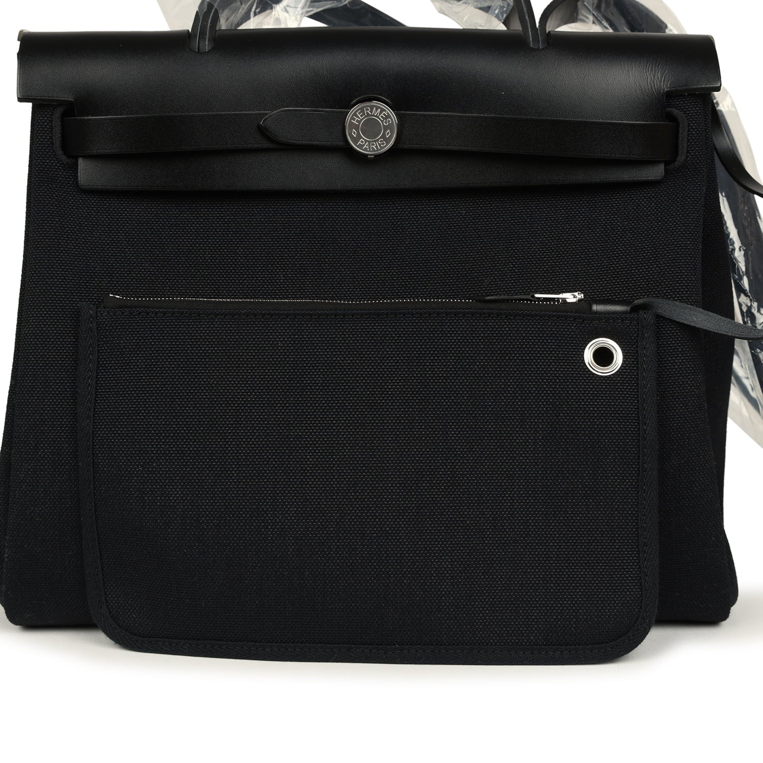 Hermes Herbag Zip 31 PM Black Military Canvas & Vache Hunter Palladium Hardware