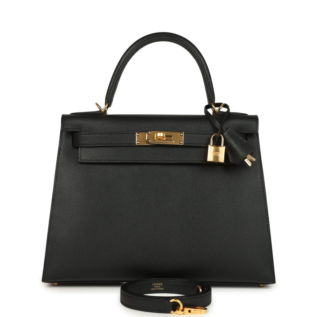 Hermes Kelly Sellier 28 Black Epsom Gold Hardware