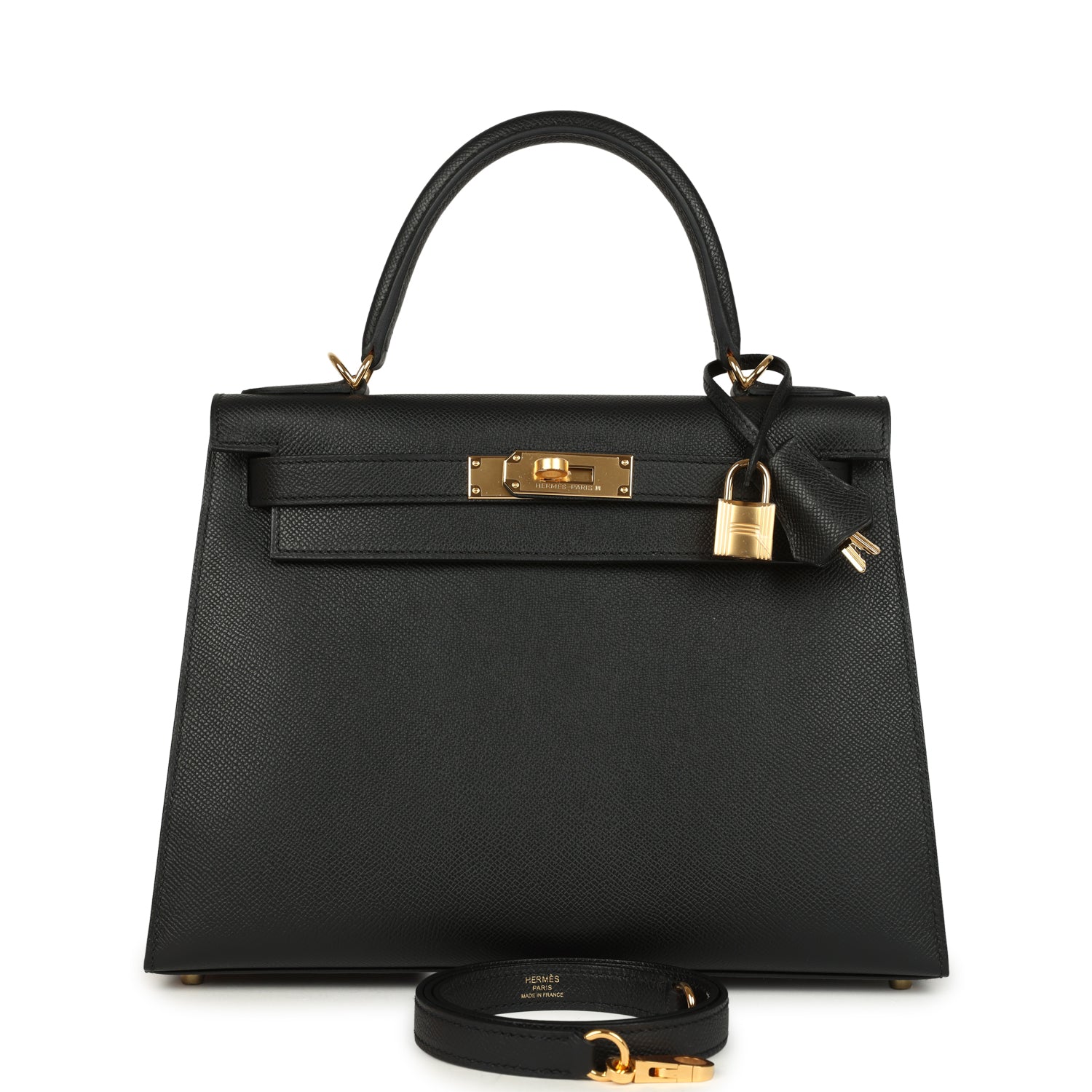 Hermes Kelly Sellier 28 Black Epsom Gold Hardware