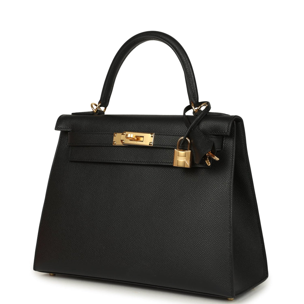 Hermes Kelly Sellier 28 Black Epsom Gold Hardware