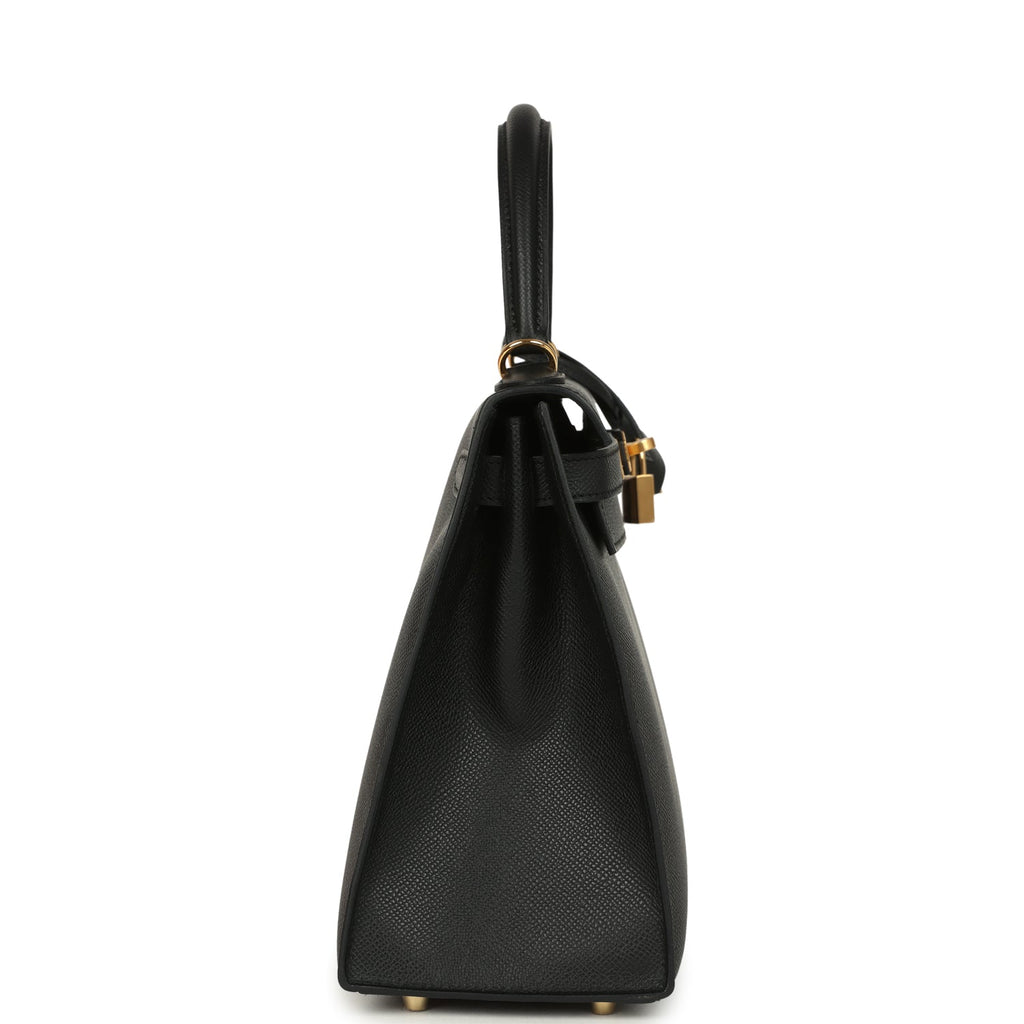 Hermes Kelly Sellier 28 Black Epsom Gold Hardware