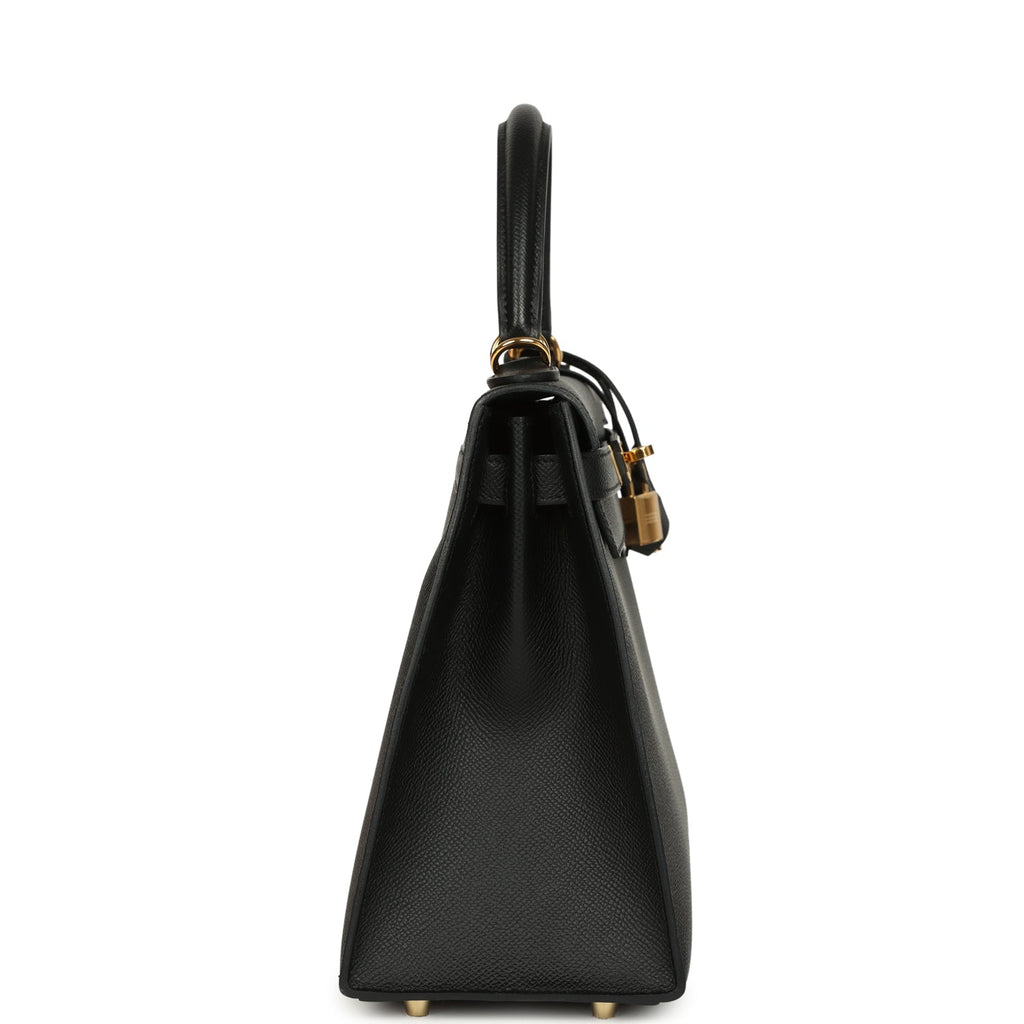 Pre-owned Hermes Kelly Sellier 28 Black Epsom Gold Hardware