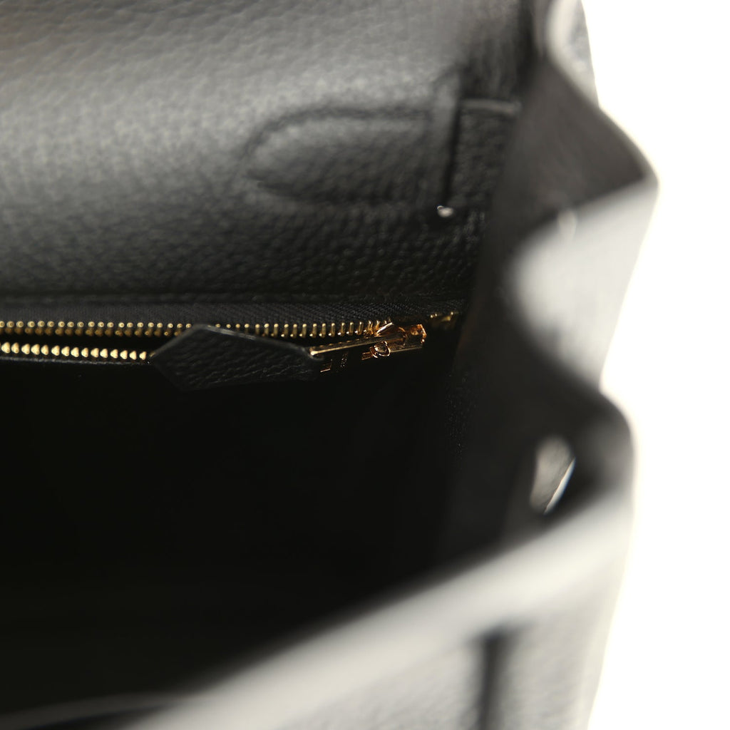 Pre-owned Hermes Kelly Retourne 28 Black Togo Gold Hardware