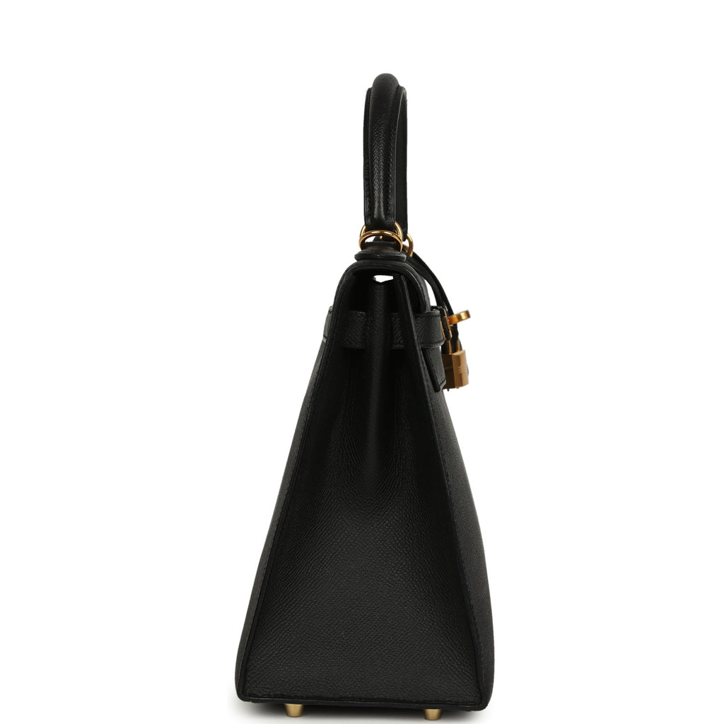 Pre-owned Hermes Kelly Sellier 28 Black Epsom Gold Hardware