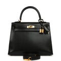 Hermes Kelly Sellier 25 Black Chevre Chamkila Gold Hardware