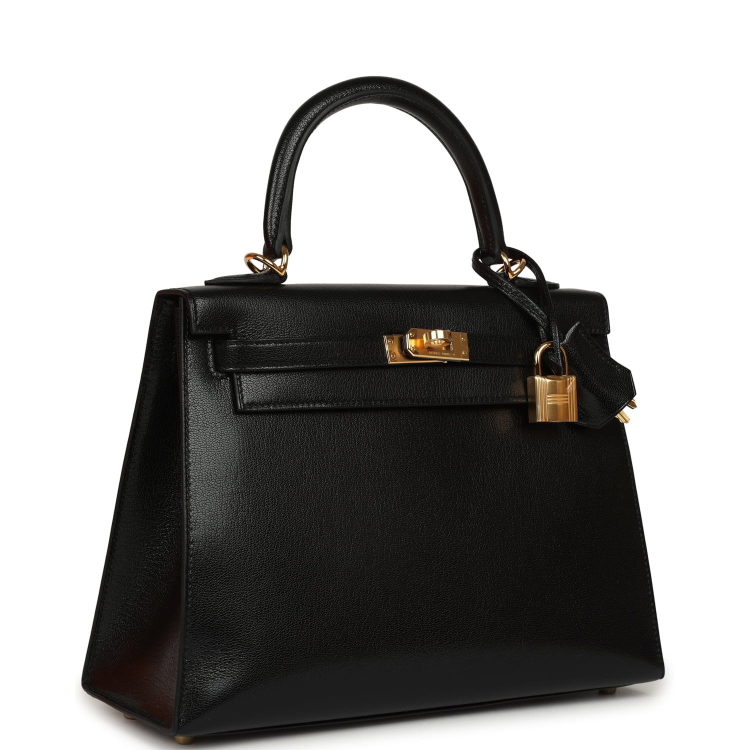 Hermes Kelly Sellier 25 Black Chevre Chamkila Gold Hardware