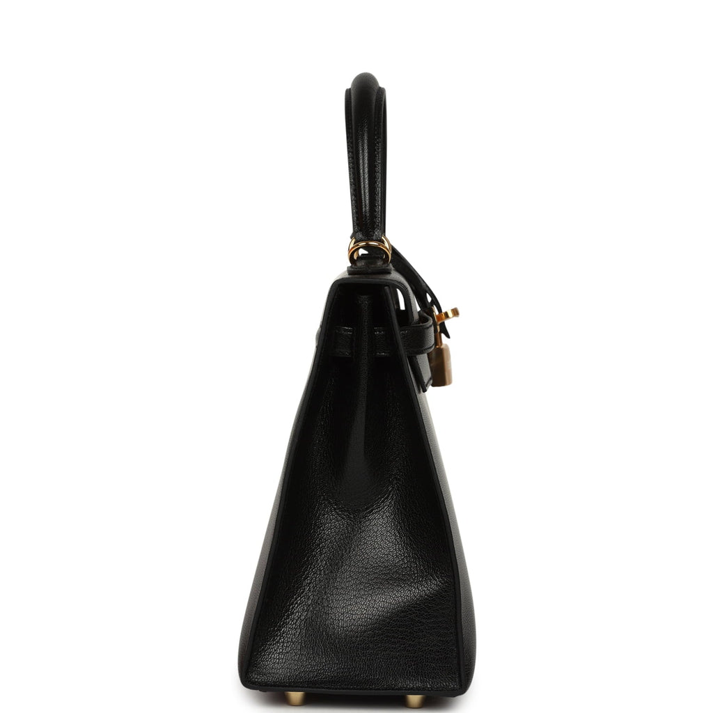 Hermes Kelly Sellier 25 Black Chevre Chamkila Gold Hardware