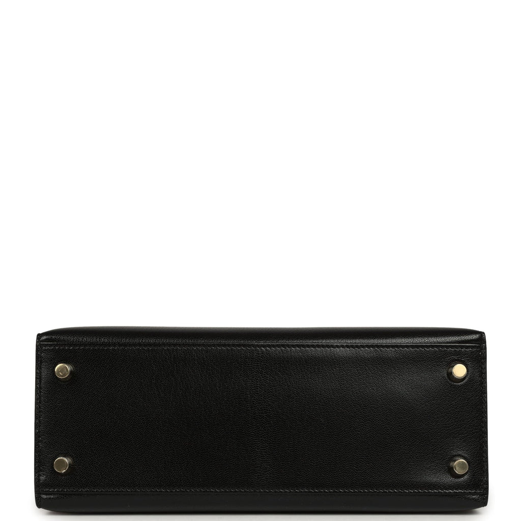 Hermes Kelly Sellier 25 Black Chevre Chamkila Gold Hardware