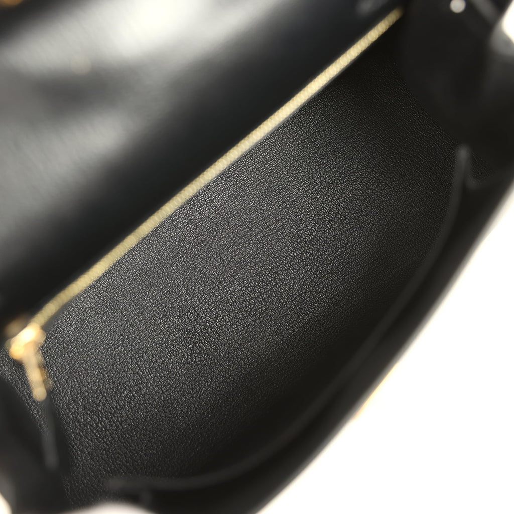Hermes Kelly Sellier 25 Black Chevre Chamkila Gold Hardware