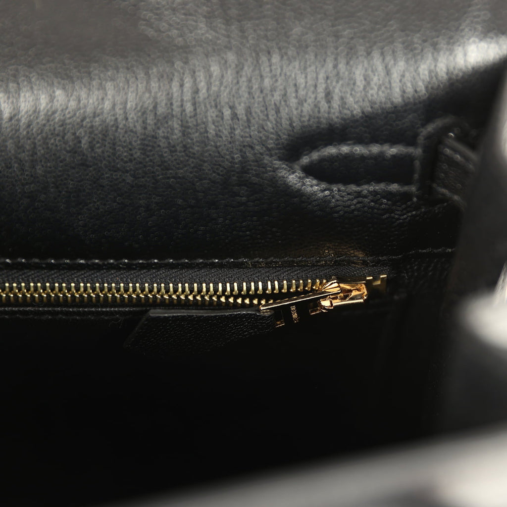 Hermes Kelly Sellier 25 Black Chevre Chamkila Gold Hardware