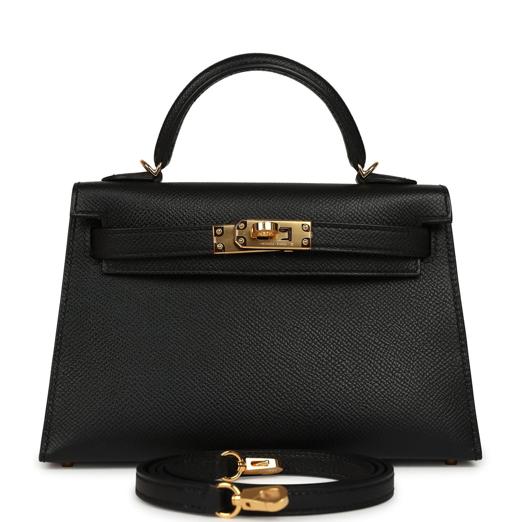 Hermes Kelly Sellier 20 Black Epsom Gold Hardware