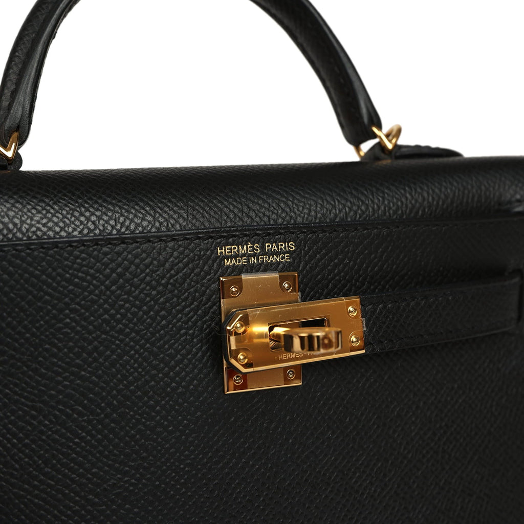 Hermes Kelly Sellier 20 Black Epsom Gold Hardware