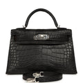 Hermes Kelly Sellier 20 Black Matte Alligator Palladium Hardware
