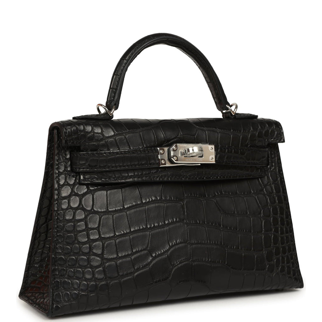 Hermes Kelly Sellier 20 Black Matte Alligator Palladium Hardware