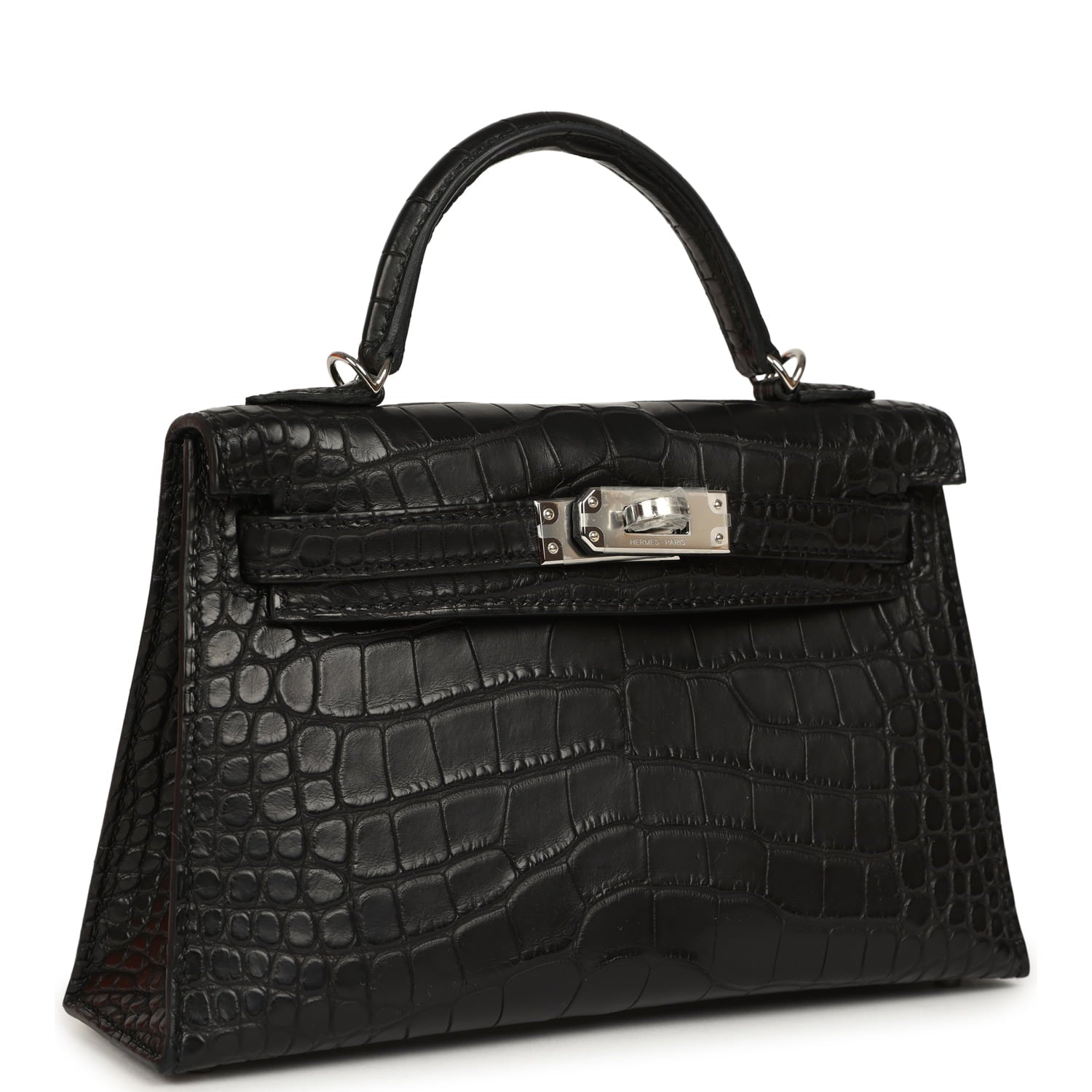 Hermes Kelly Sellier 20 Black Matte Alligator Palladium Hardware