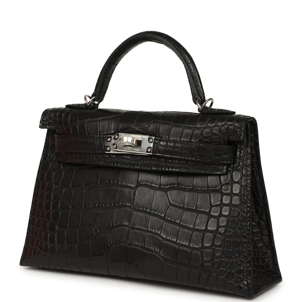 Hermes Kelly Sellier 20 Black Matte Alligator Palladium Hardware