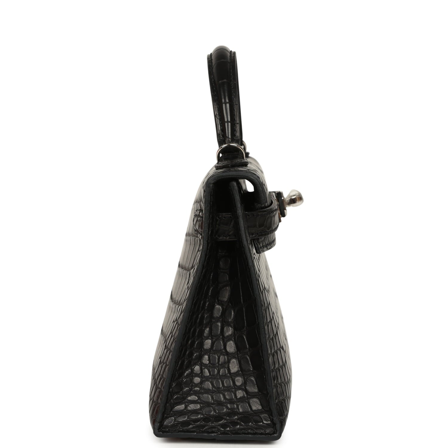 Hermes Kelly Sellier 20 Black Matte Alligator Palladium Hardware
