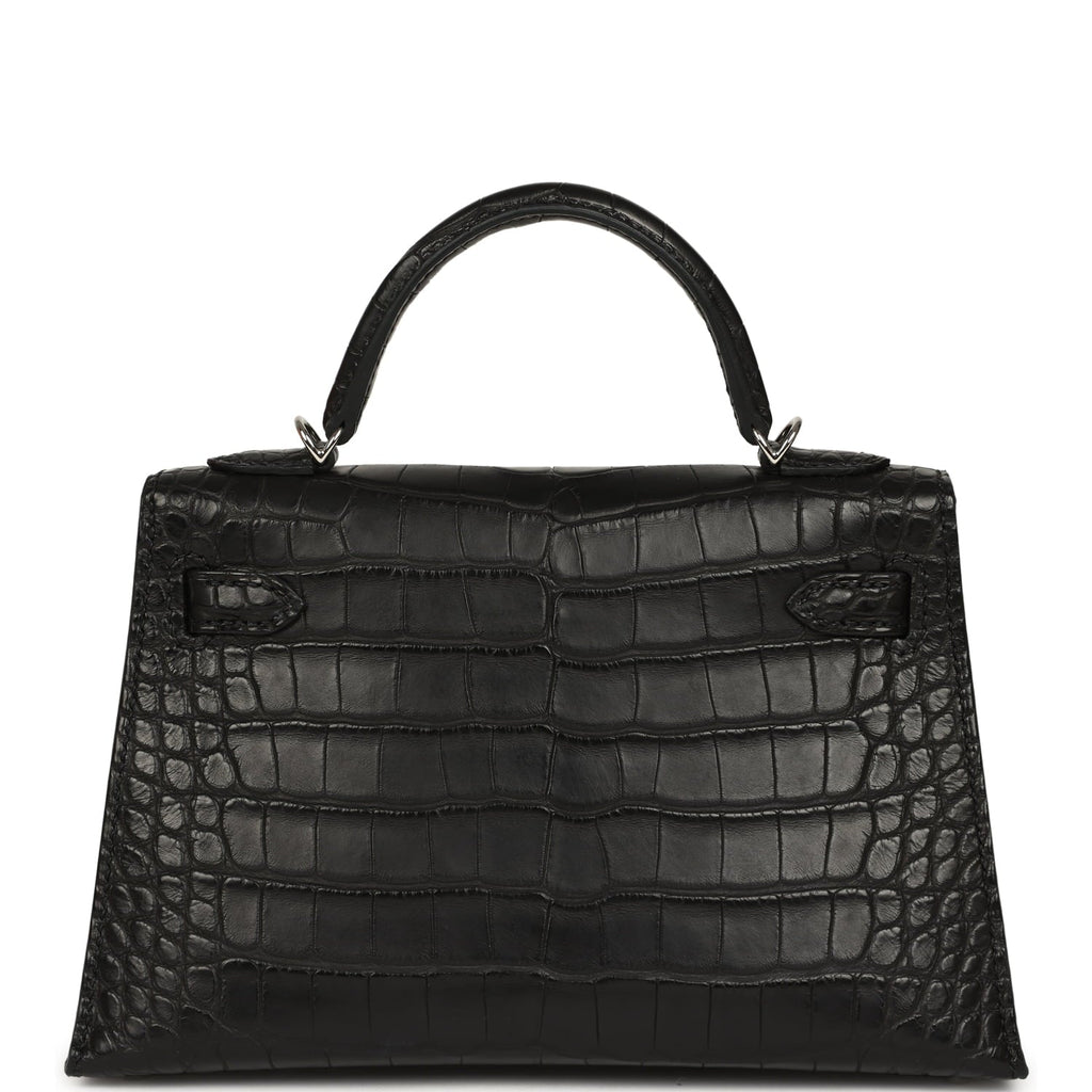 Hermes Kelly Sellier 20 Black Matte Alligator Palladium Hardware