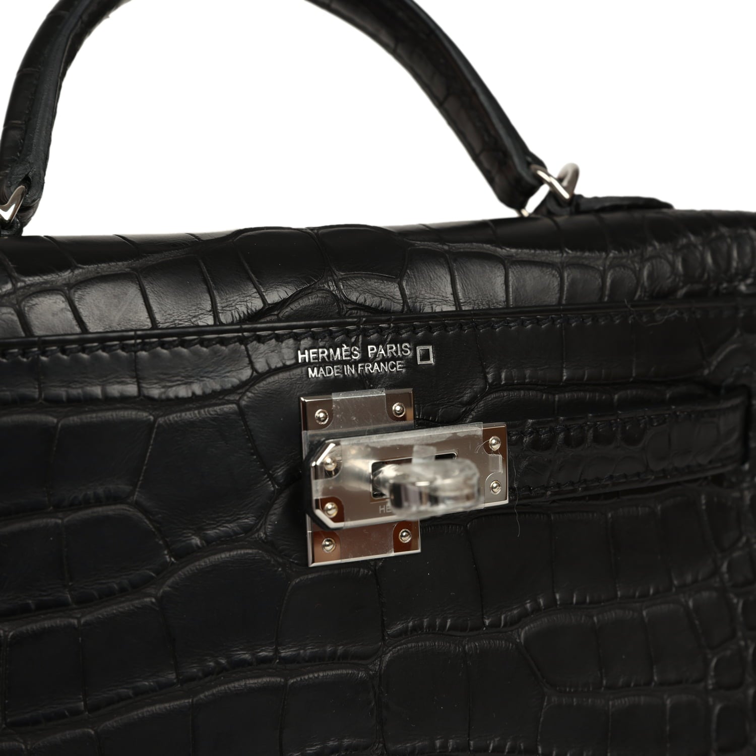 Hermes Kelly Sellier 20 Black Matte Alligator Palladium Hardware