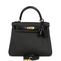 Hermes Kelly Retourne 25 Black Togo and Varanus Niloticus Lizard Touch Gold Hardware