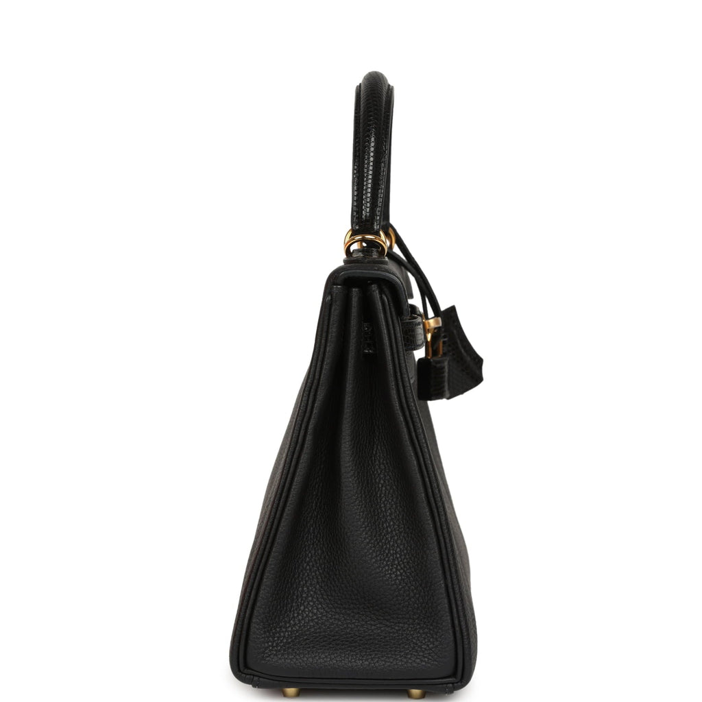 Hermes Kelly Retourne 25 Black Togo and Varanus Niloticus Lizard Touch Gold Hardware