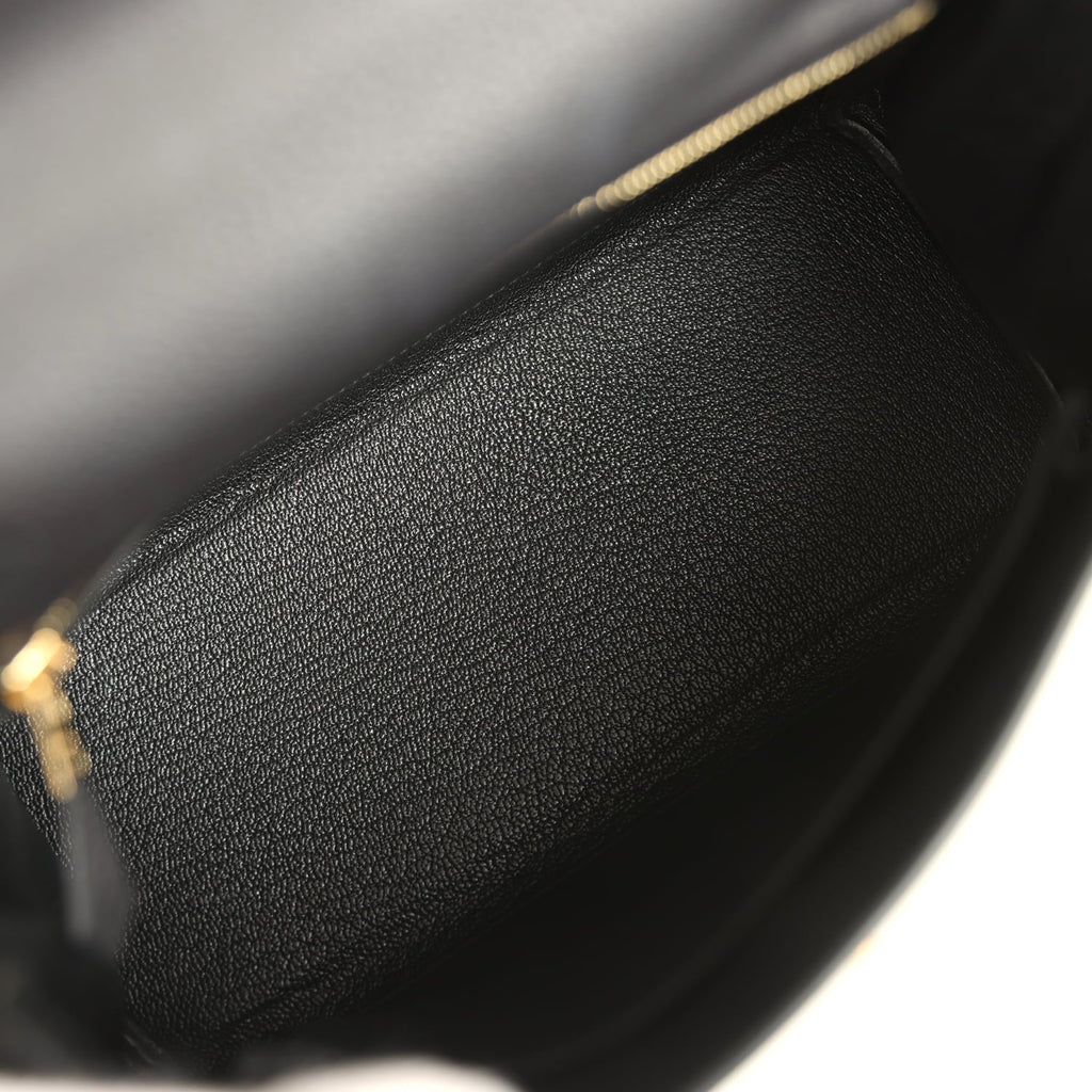Hermes Kelly Retourne 25 Black Togo and Varanus Niloticus Lizard Touch Gold Hardware
