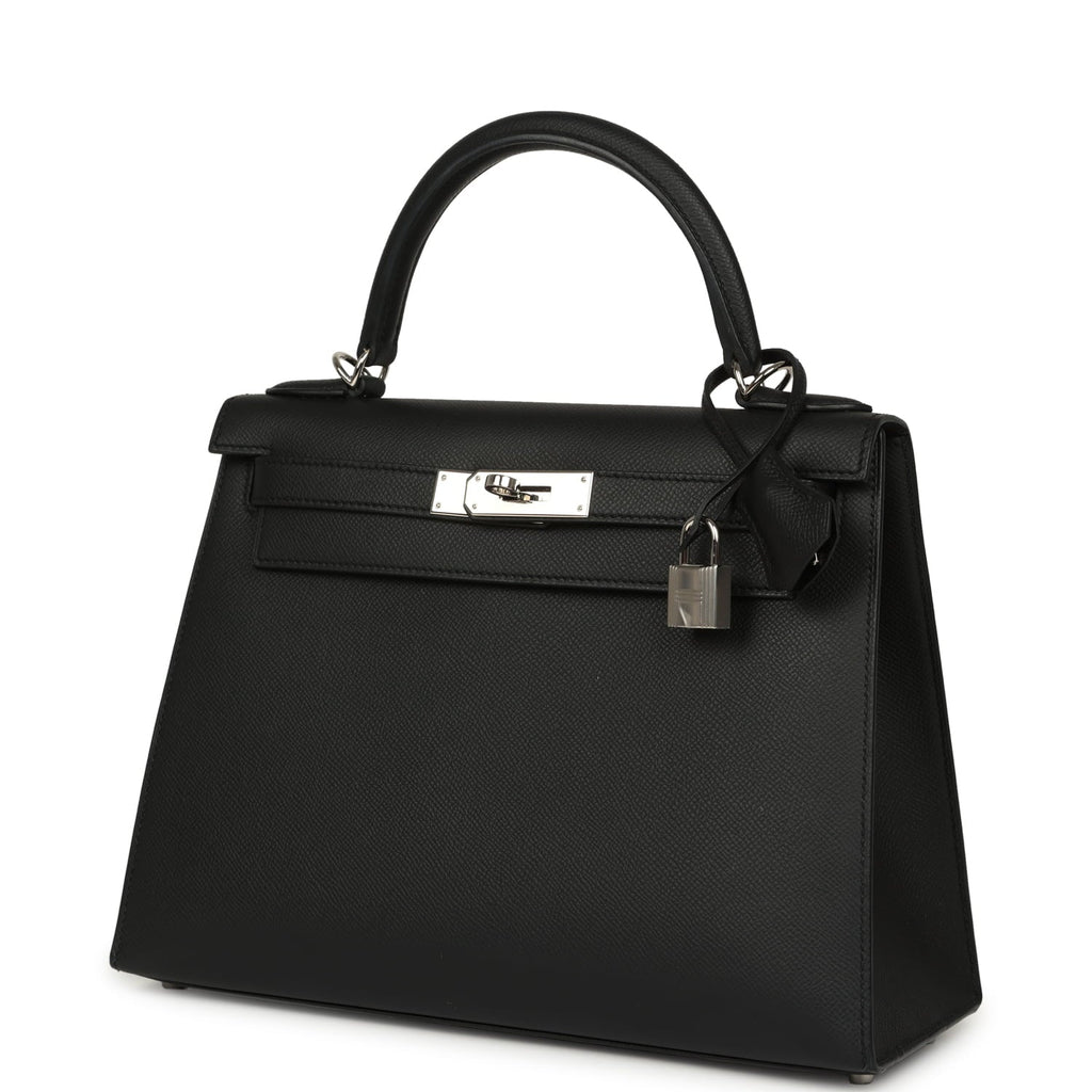 Pre-owned Hermes Kelly Sellier 28 Black Epsom Palladium Hardware