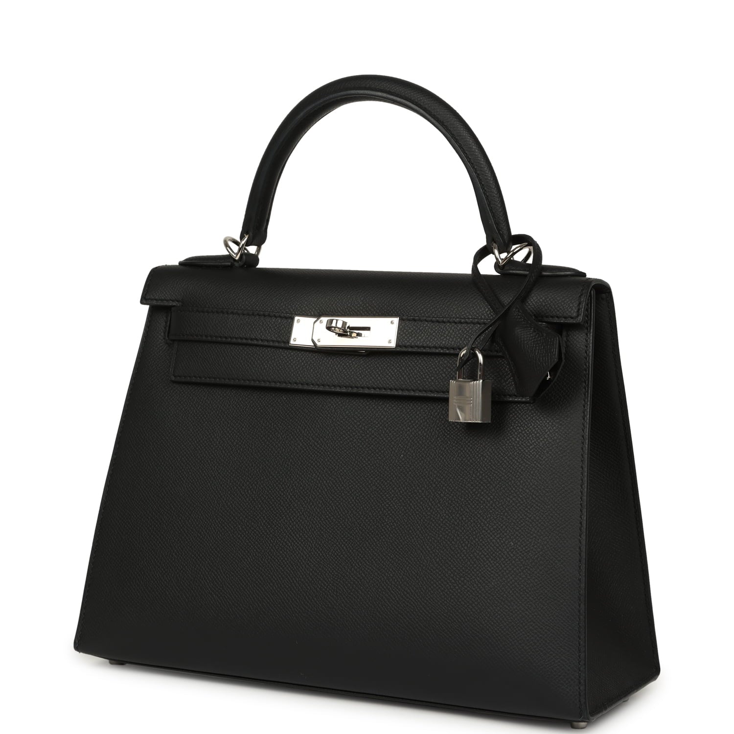 Pre-owned Hermes Kelly Sellier 28 Black Epsom Palladium Hardware