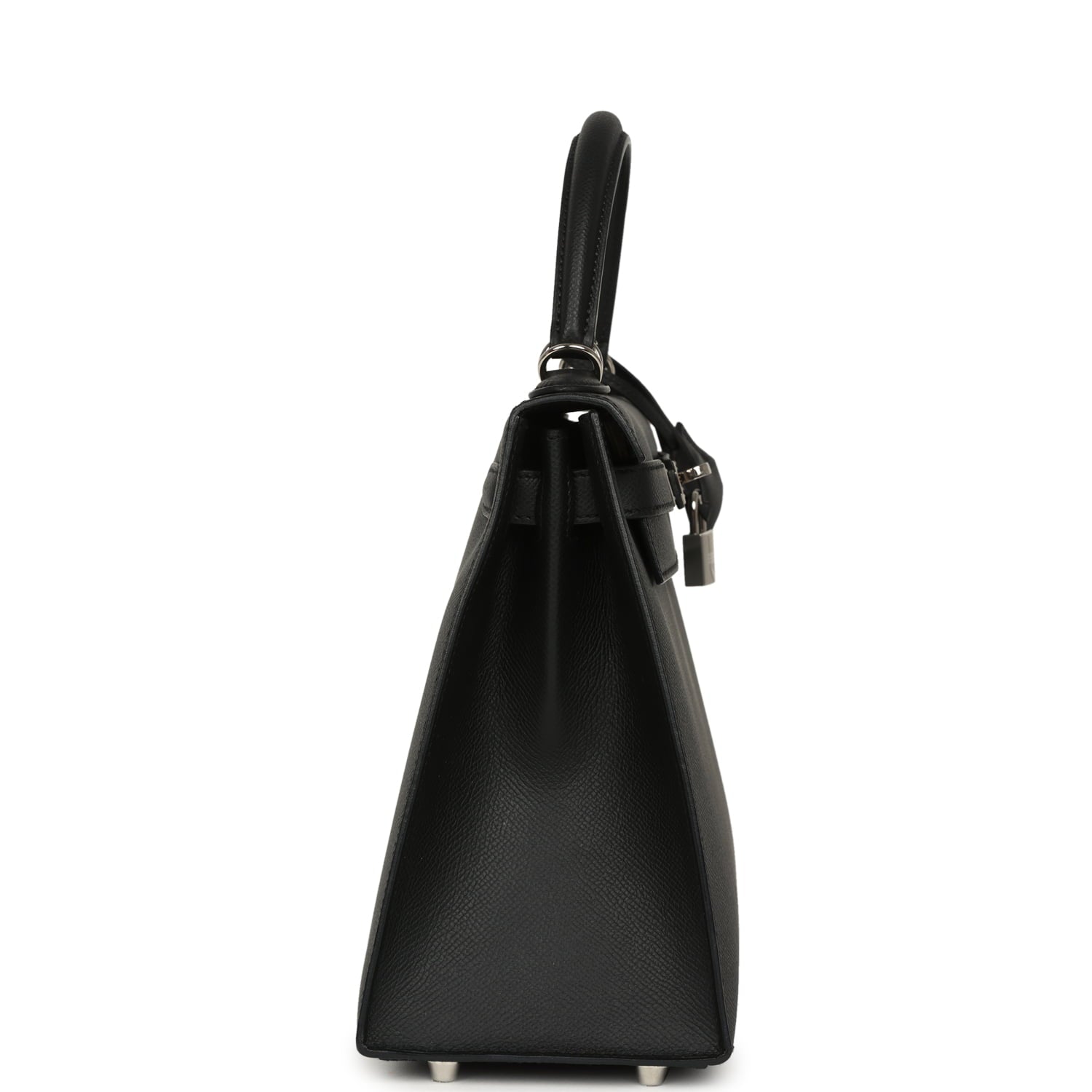 Pre-owned Hermes Kelly Sellier 28 Black Epsom Palladium Hardware