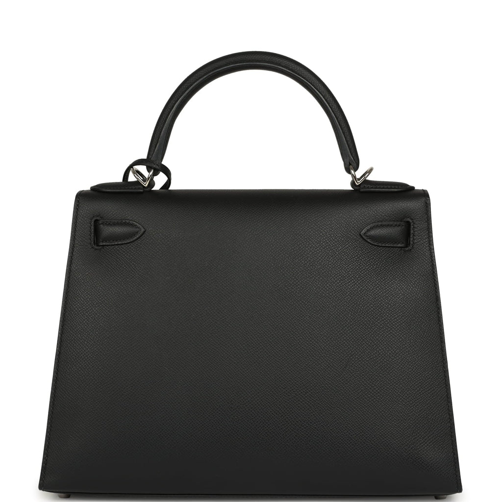 Pre-owned Hermes Kelly Sellier 28 Black Epsom Palladium Hardware