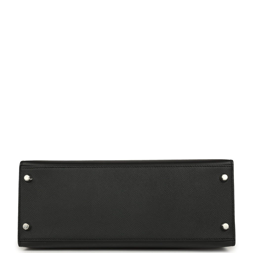 Pre-owned Hermes Kelly Sellier 28 Black Epsom Palladium Hardware