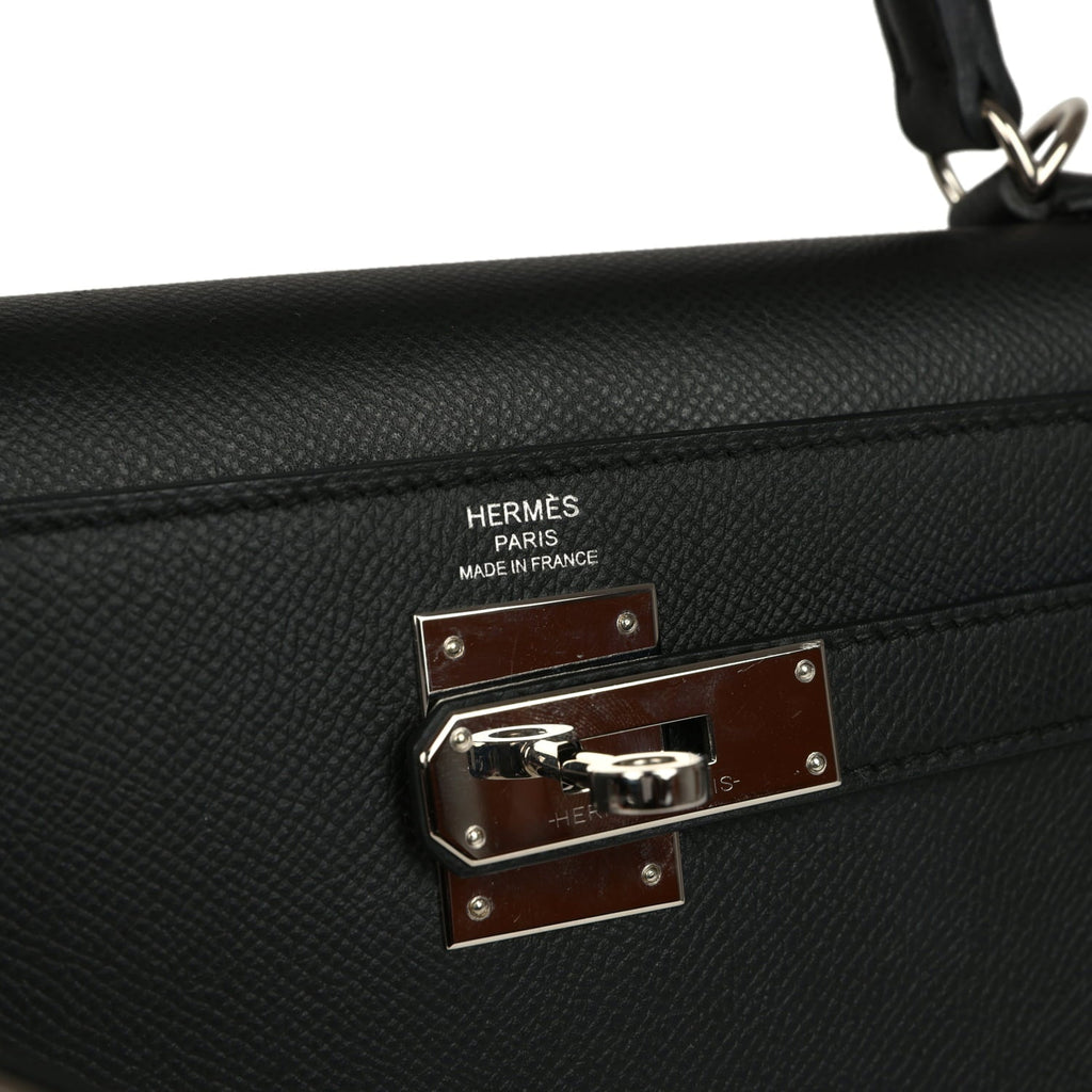 Pre-owned Hermes Kelly Sellier 28 Black Epsom Palladium Hardware