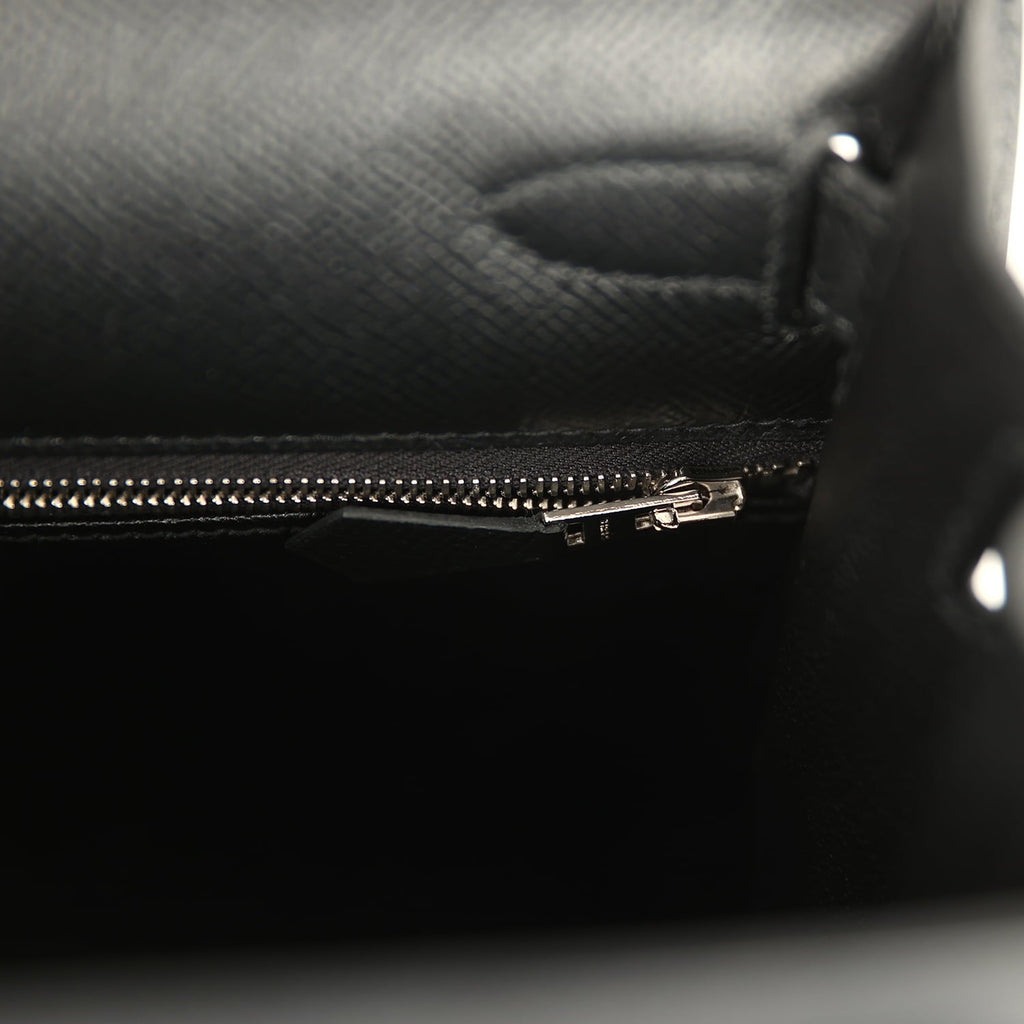 Pre-owned Hermes Kelly Sellier 28 Black Epsom Palladium Hardware