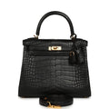 Hermes Kelly Retourne 25 Black Matte Alligator Gold Hardware