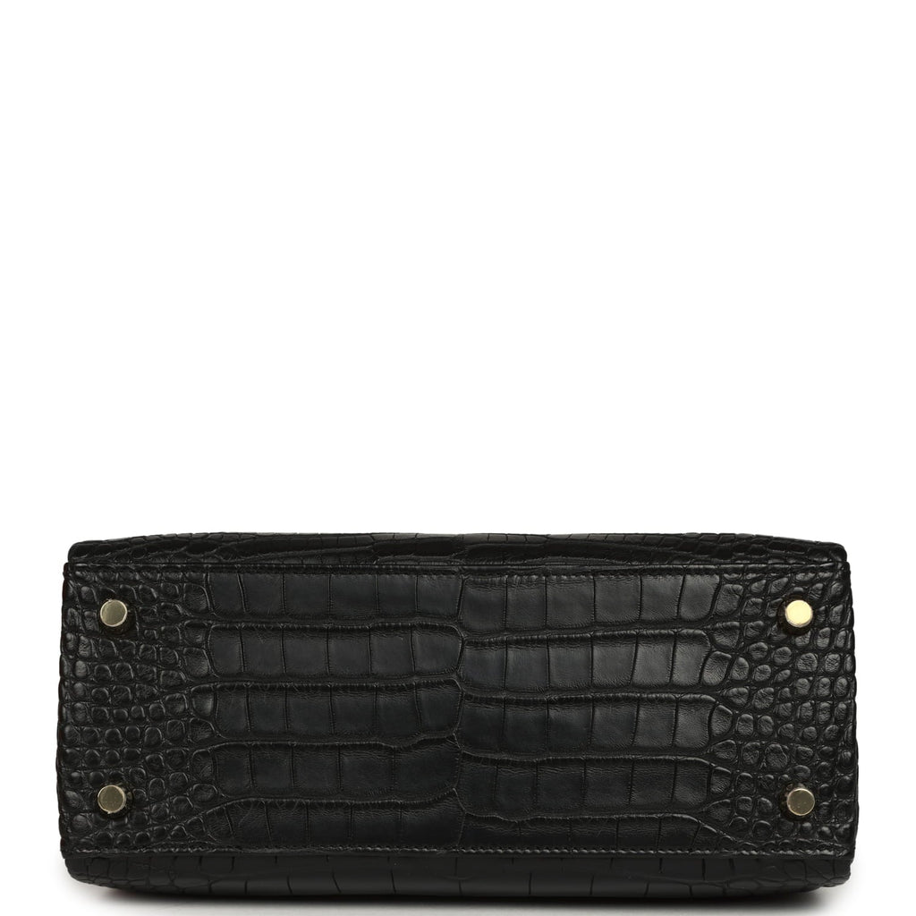 Hermes Kelly Retourne 25 Black Matte Alligator Gold Hardware
