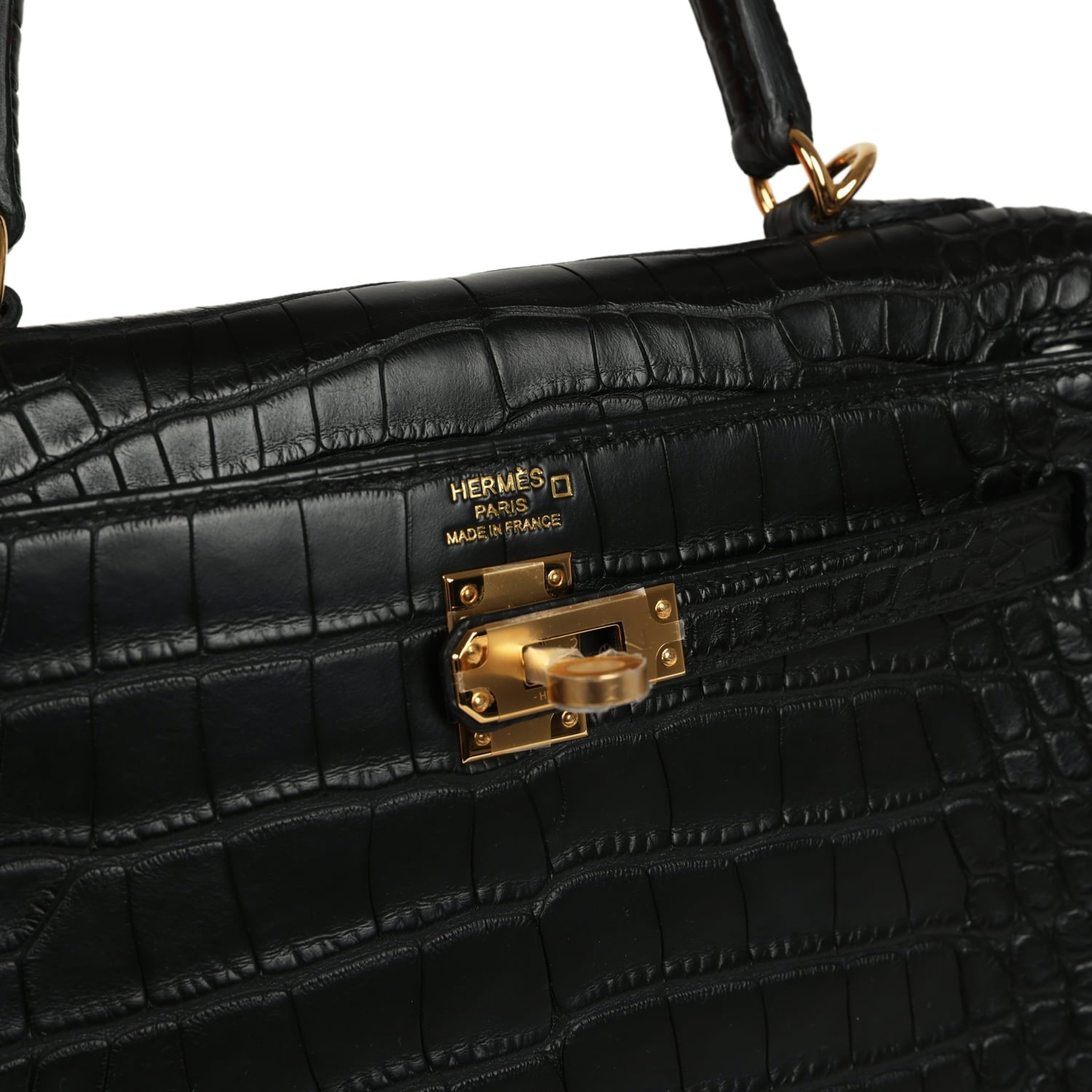 Hermes Kelly Retourne 25 Black Matte Alligator Gold Hardware