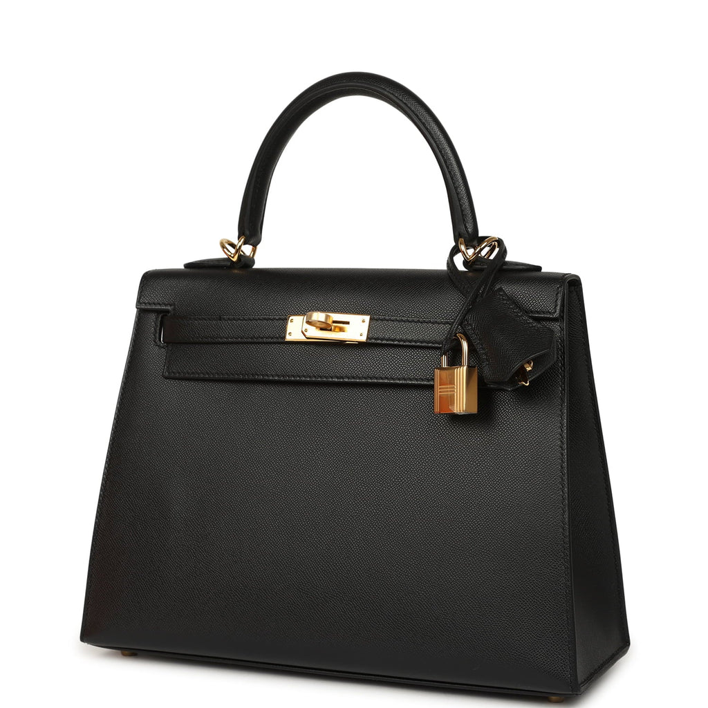 Hermes Kelly Sellier 25 Black Verso Madame Gold Hardware