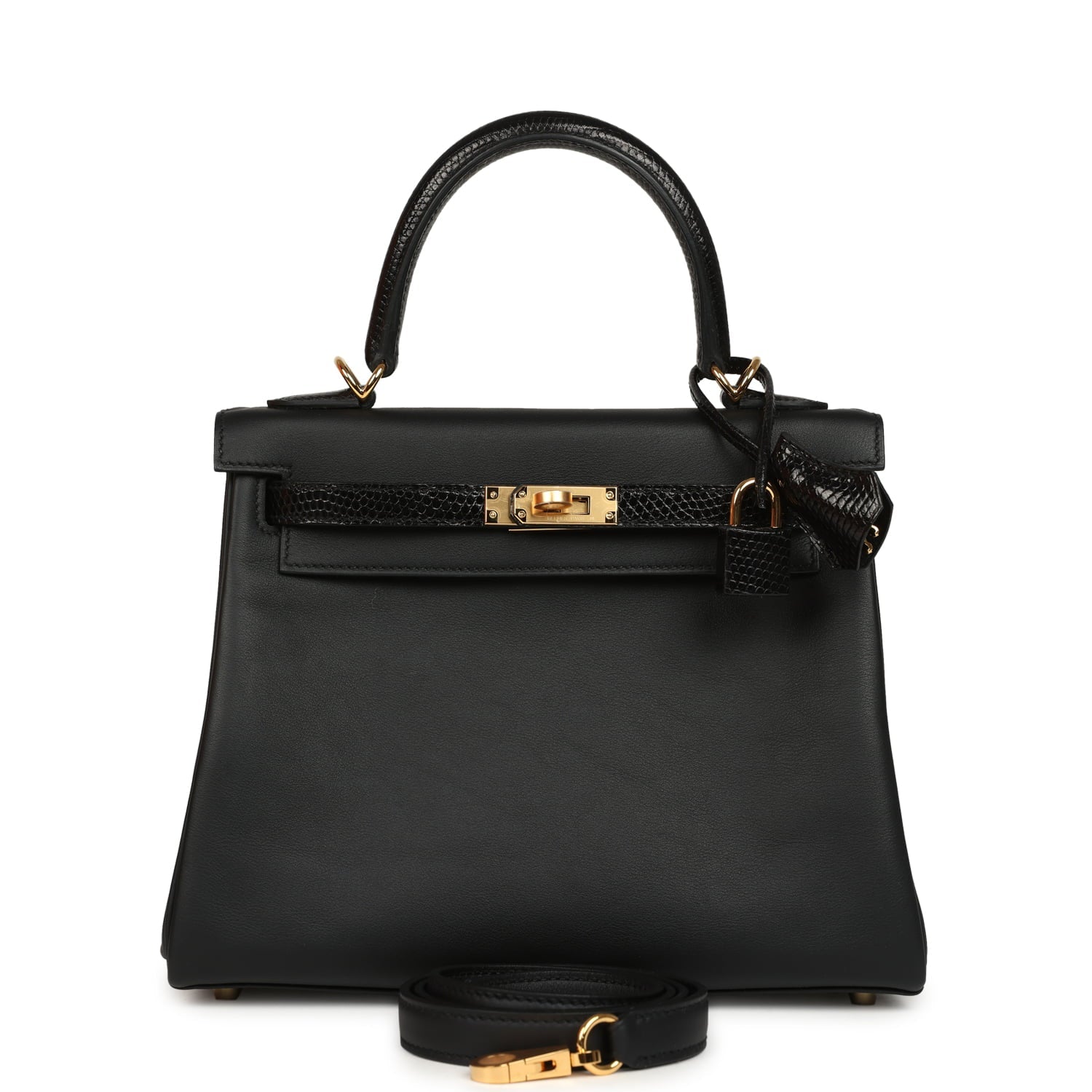 Hermes Kelly Retourne 25 Black Swift and Varanus Niloticus Lizard Touch Gold Hardware