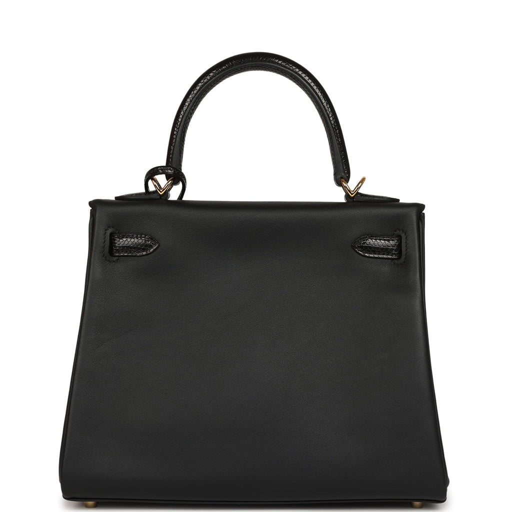 Hermes Kelly Retourne 25 Black Swift and Varanus Niloticus Lizard Touch Gold Hardware